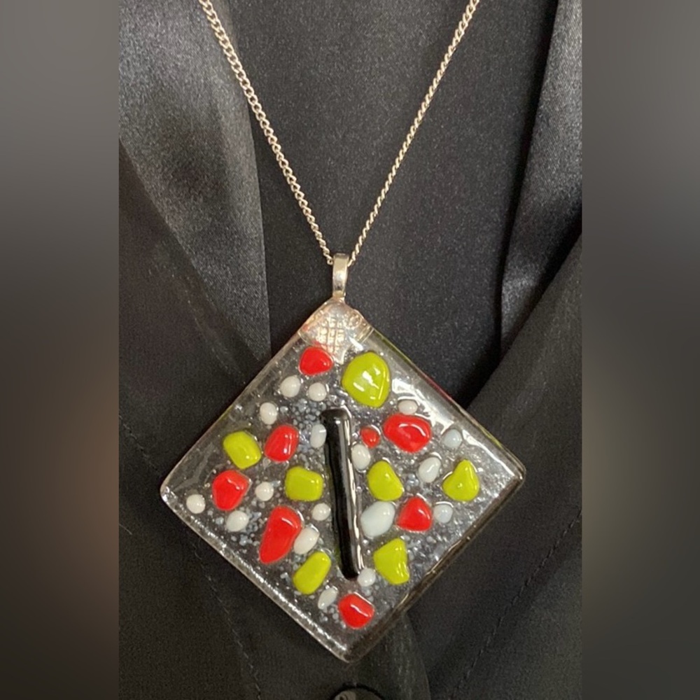 Artisan-made Multi-Layer 2” Glass Pendant on a silver-colored chain.NWOT